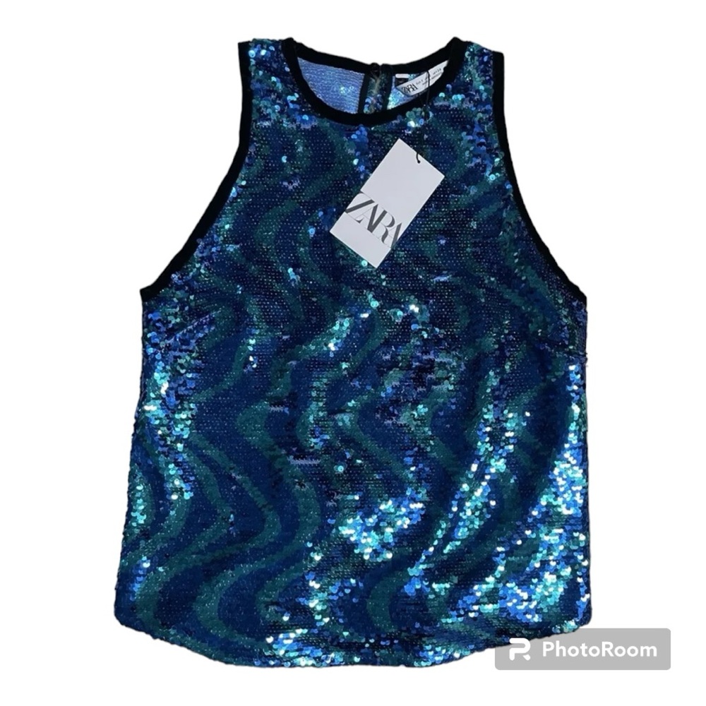 3/$18 Zara Tank Sequin Women’s Blue Iridescent Small Top